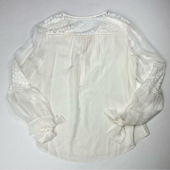 Rebecca Taylor Silk Henley Lace Panel Sarah Top Size 8 - Picture 5 of 11